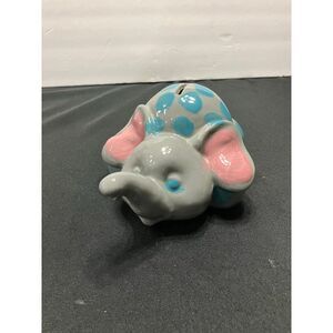 Vintage Elephant piggy bank.  Gray with‎ blue dots